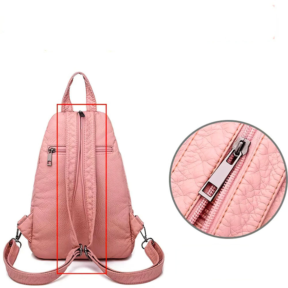 Sac à Dos Femme en Cuir Rose Trois en Un Motif Deux Chatons