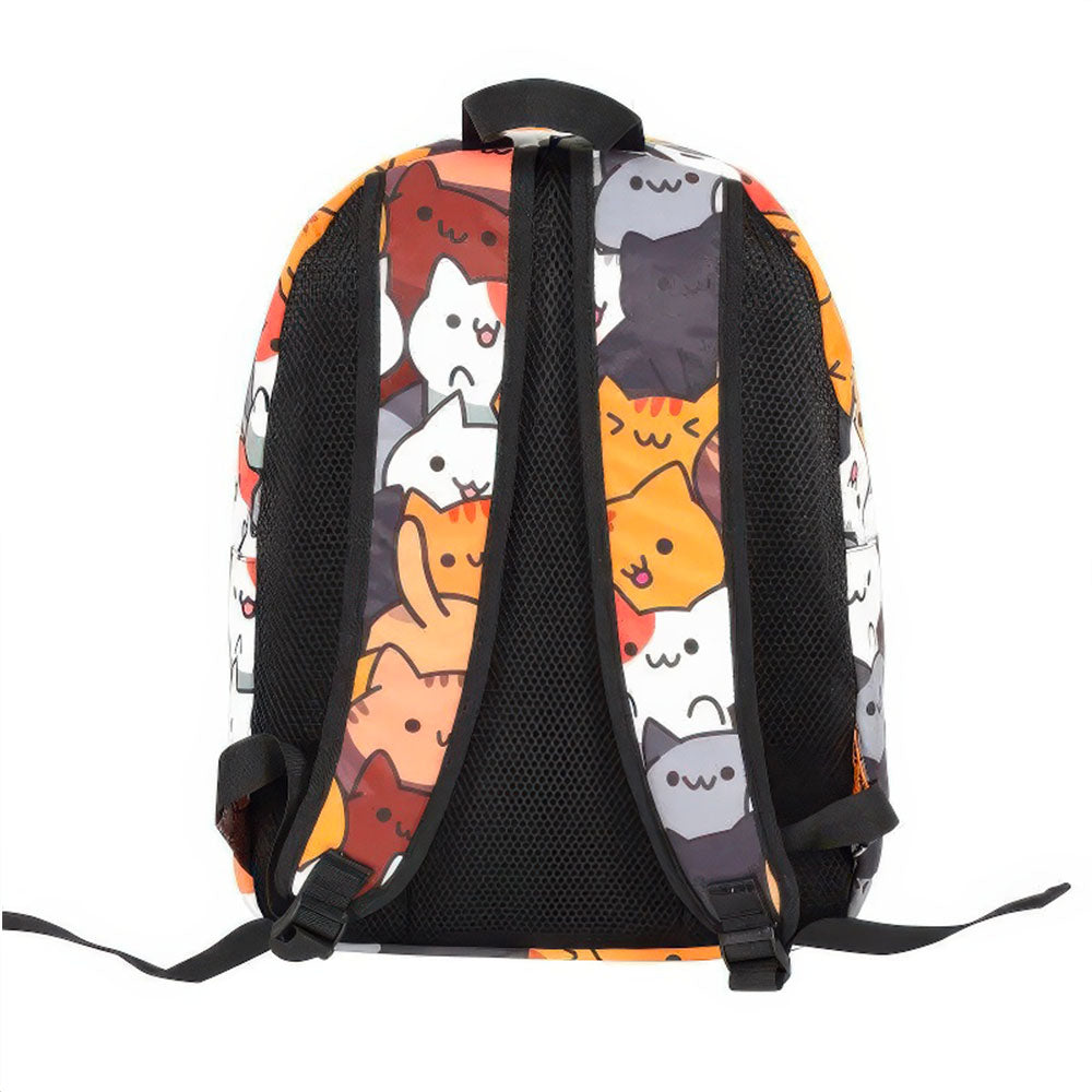 Sac à Dos Ecole Chaton Kawaii pour Fillette Jaune Rouge Gris