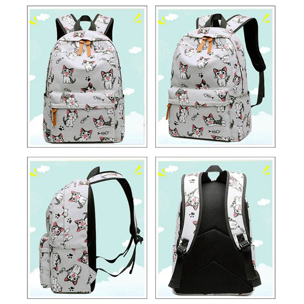Sac à Dos Collège ou Voyage pour Fille Gris Chatons Mignons