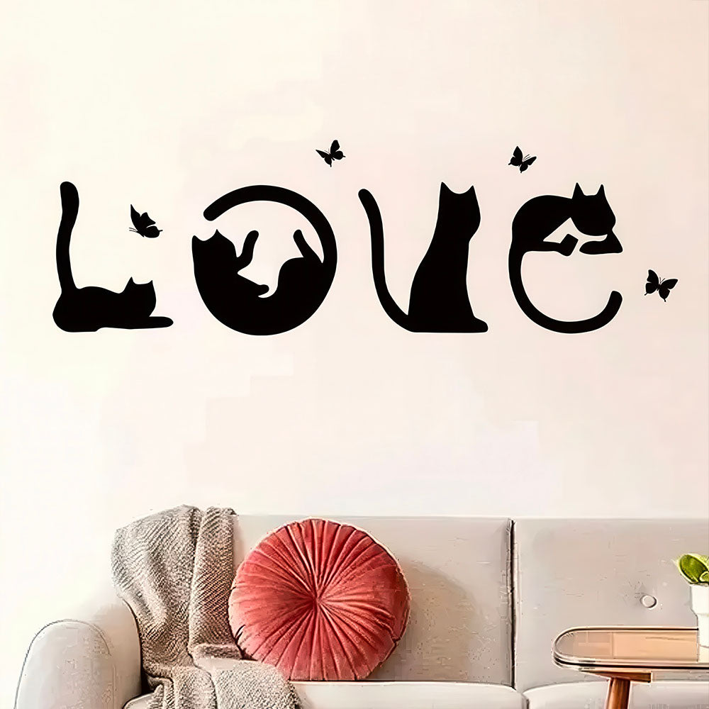 Autocollant Love Silhouettes Chats Noirs et Papillons