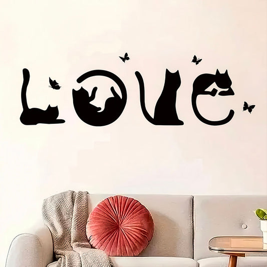 Autocollant Love Silhouettes Chats Noirs et Papillons