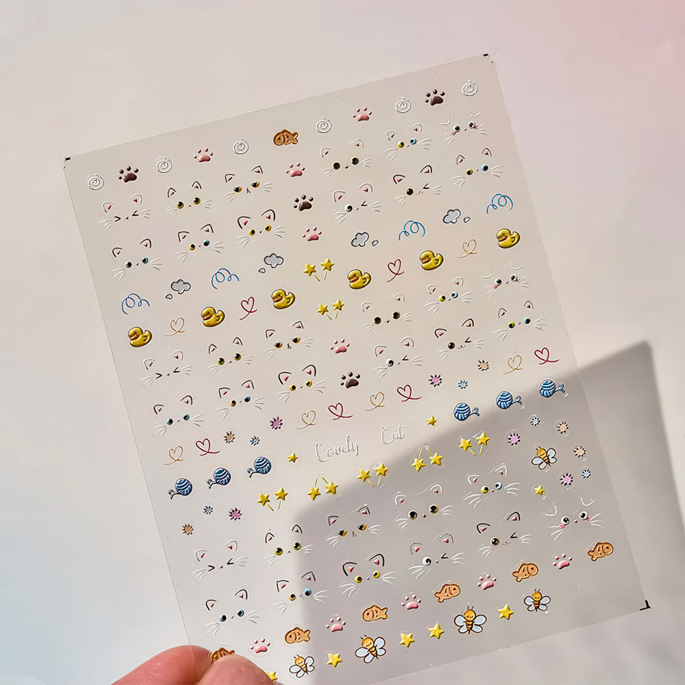 Stickers Ongles Chatons entourés d'Empreinte, Canard, Coeur, Etoile, Poisson, Abeille