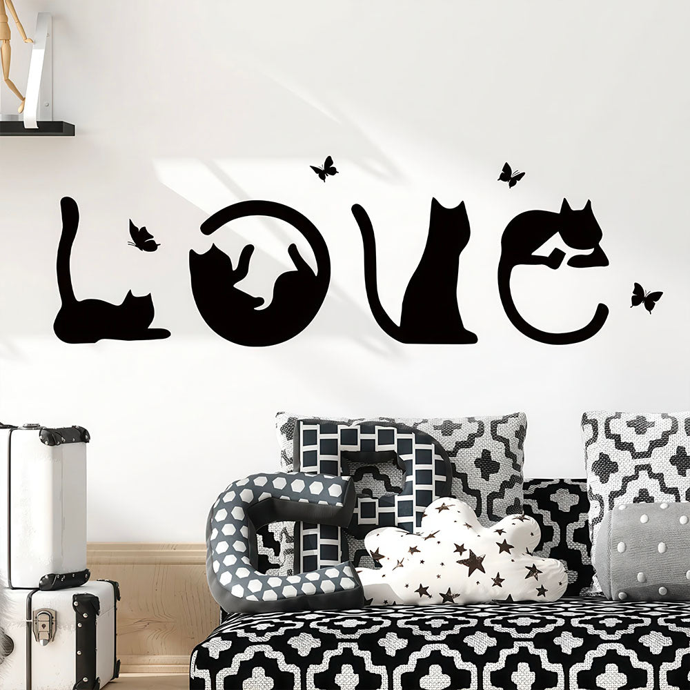 Stickers Love avec Silhouettes de Chats Noirs et Papillons