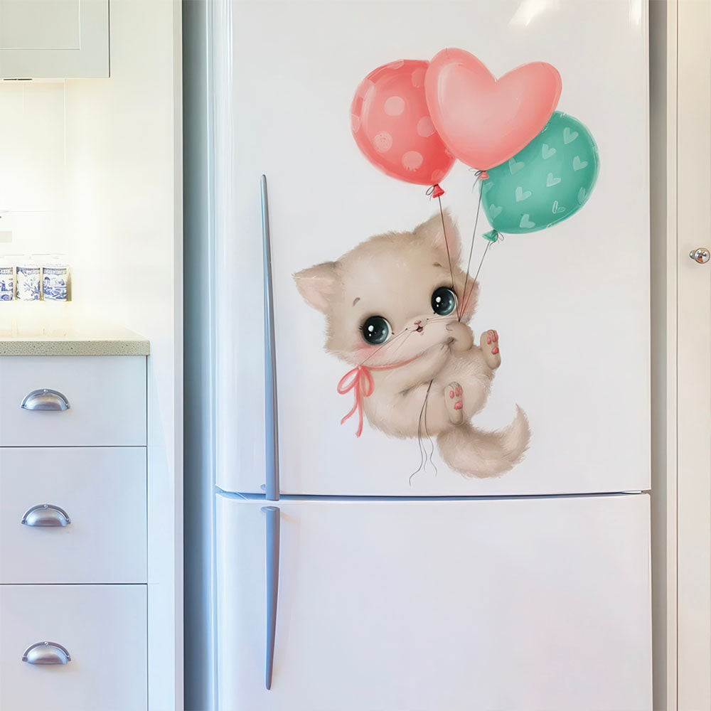 Chaton Adorable Ballons Roses Bleus pour Frigo Sticker