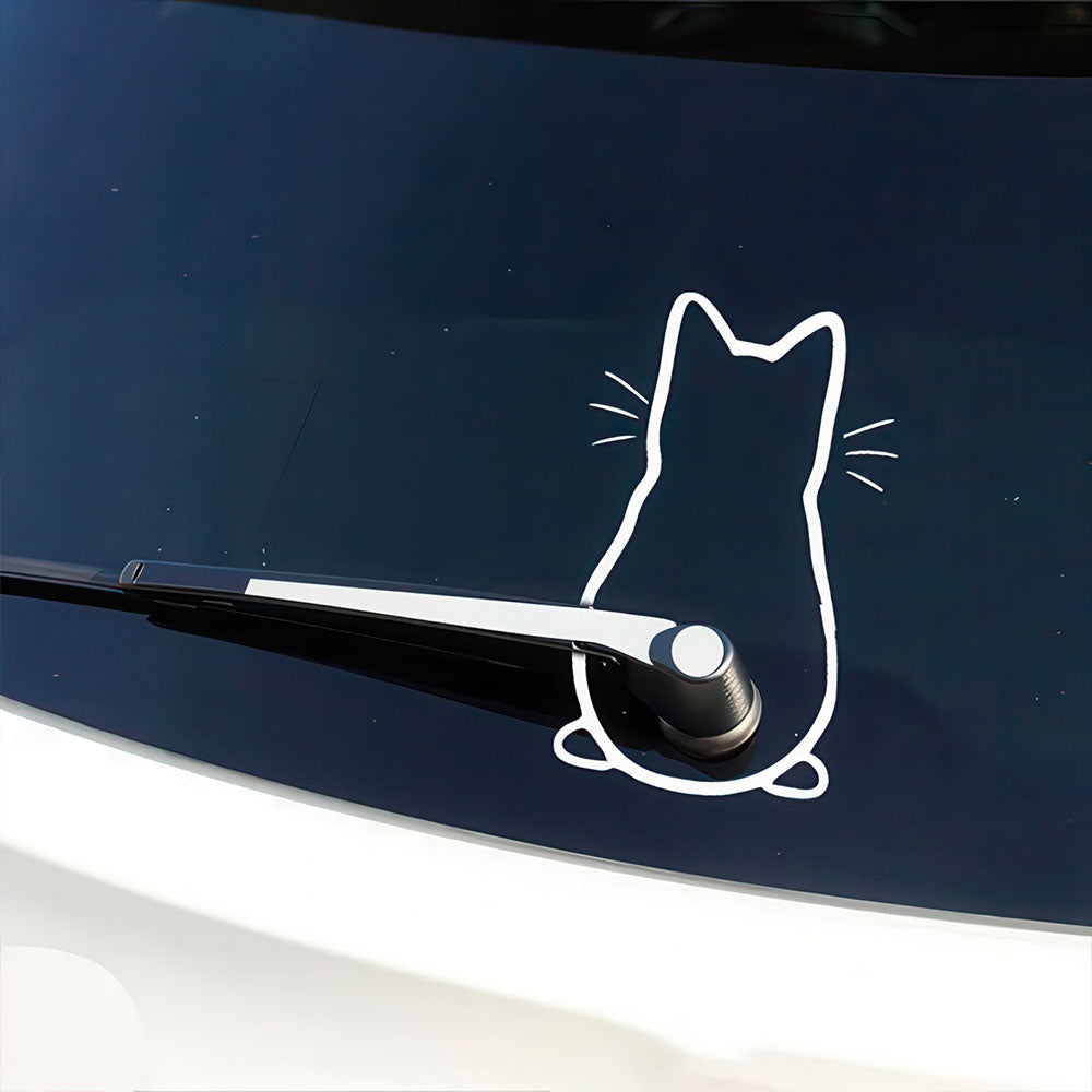Autocollant Essuie Glace Chat Blanc pour Voiture Vitre Arrière