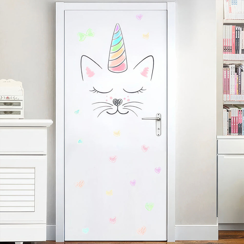 Chat Kawaii Féérique Sticker Porte Avec Etoiles