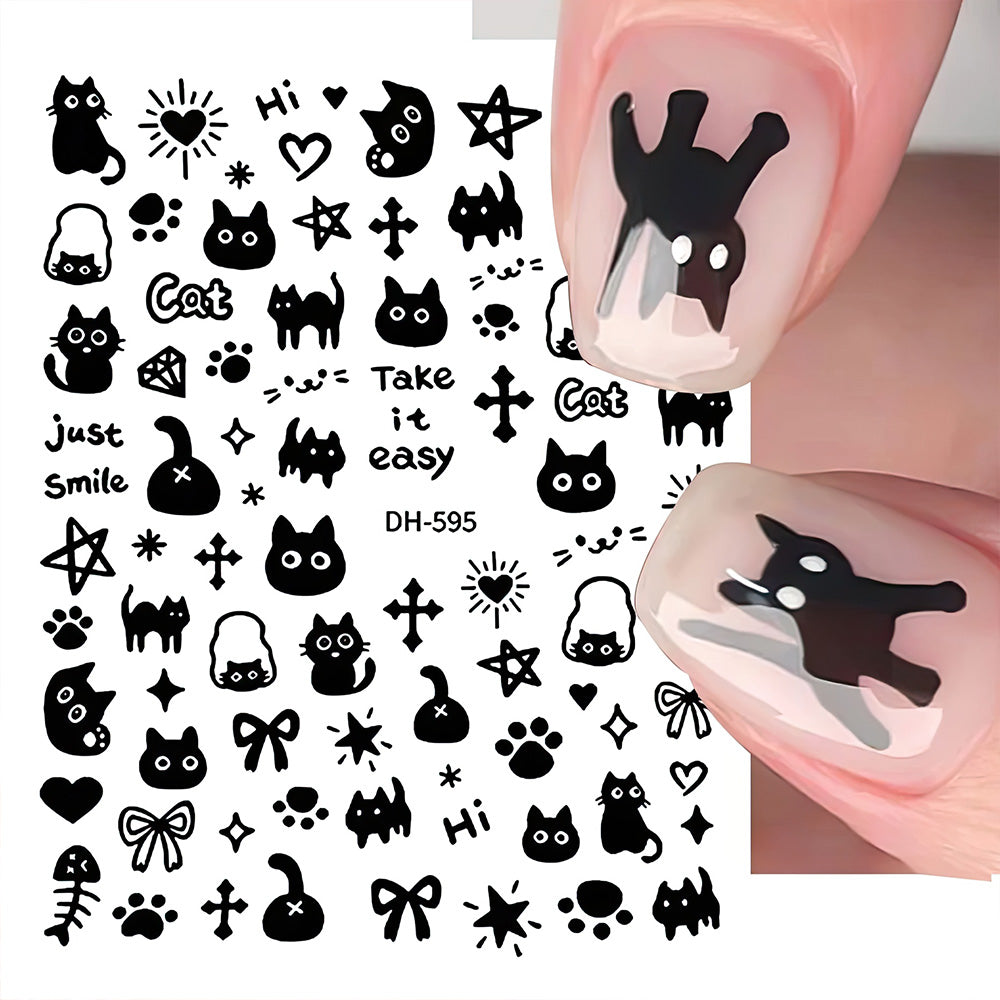Planche de Stickers Chats Noirs Humour pour Ongles