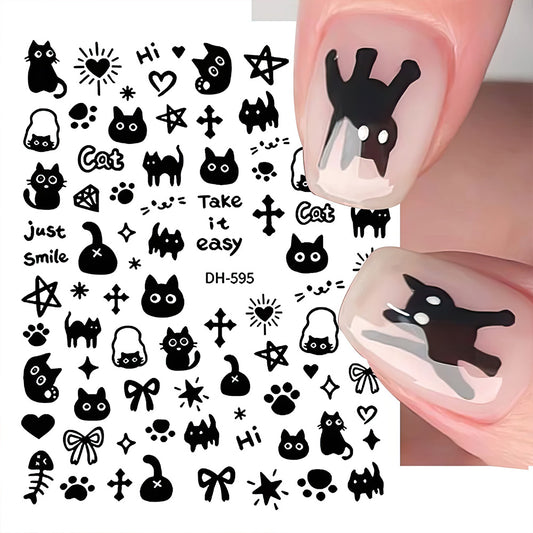 Planche de Stickers Chats Noirs Humour pour Ongles