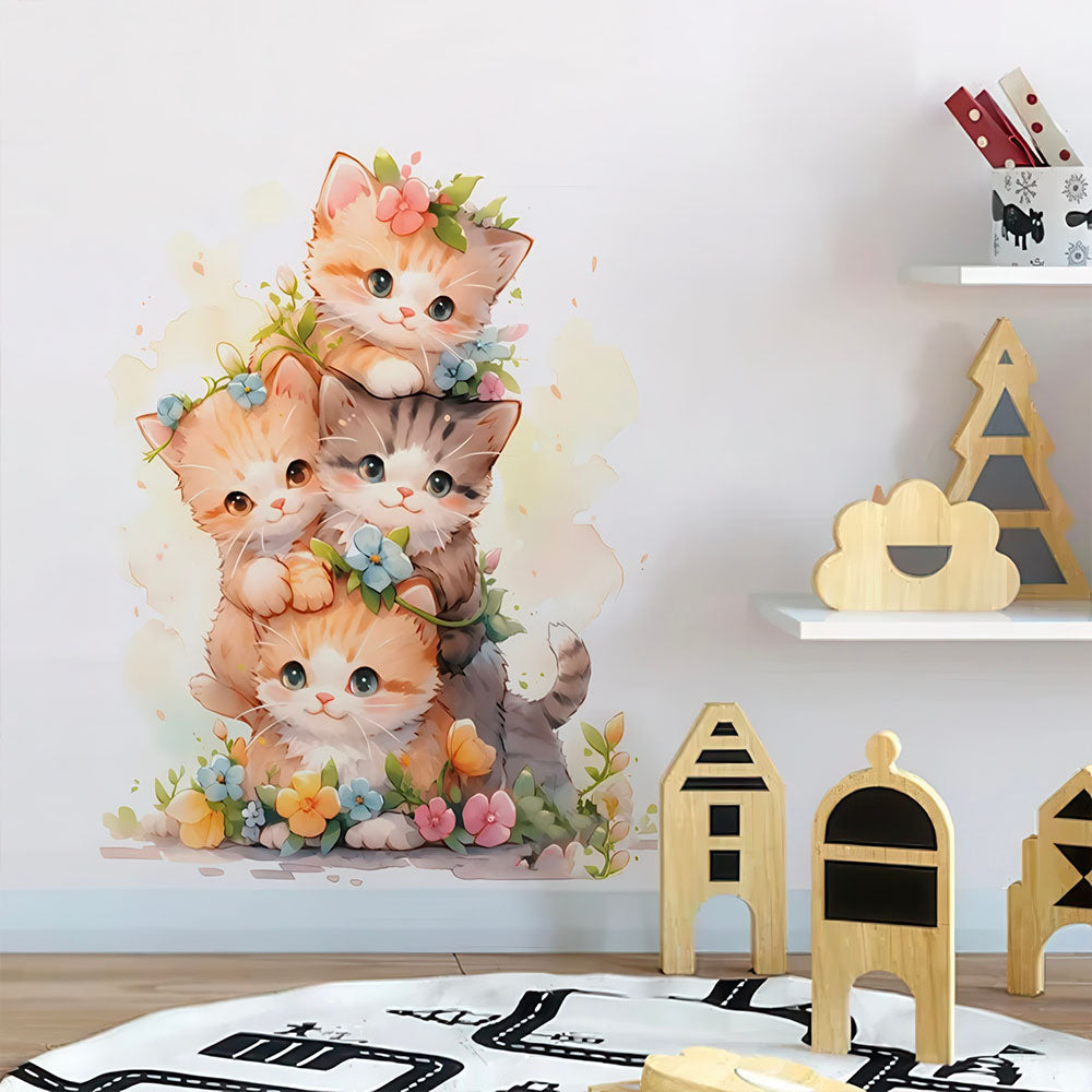 Autocollants Chambre Enfant Chatons Mignons Colorés et Empilés