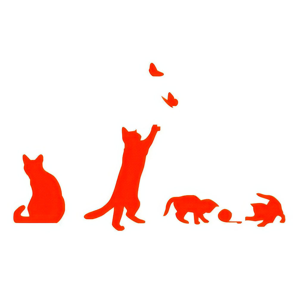 Autocollants Chats Ludiques Papillons et Pelote de Laine Rouges