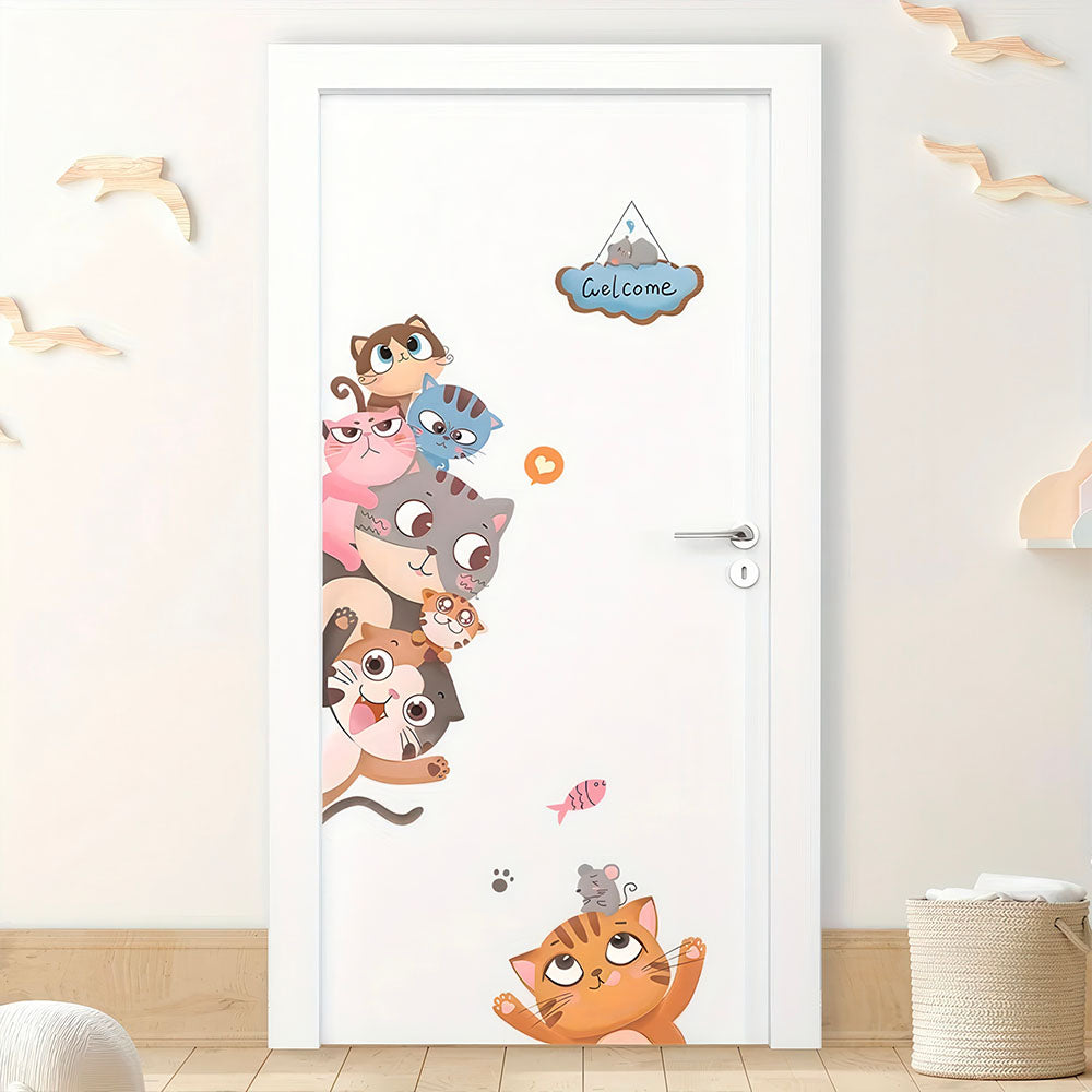 Stickers Chats Espiègles Colorés Porte Chambre