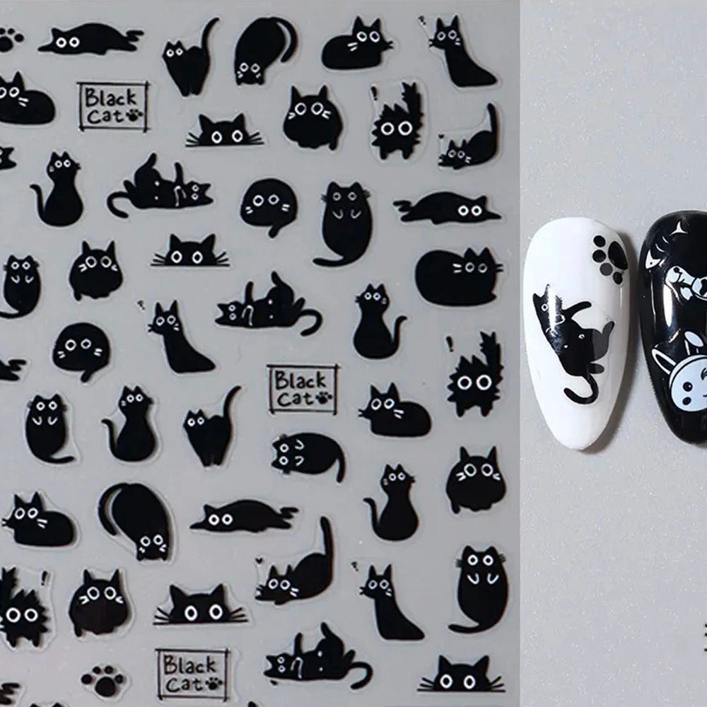 Stickers pour Ongles Chats Noirs Humour dans Toutes les Postures
