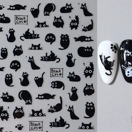 Stickers pour Ongles Chats Noirs Humour dans Toutes les Postures