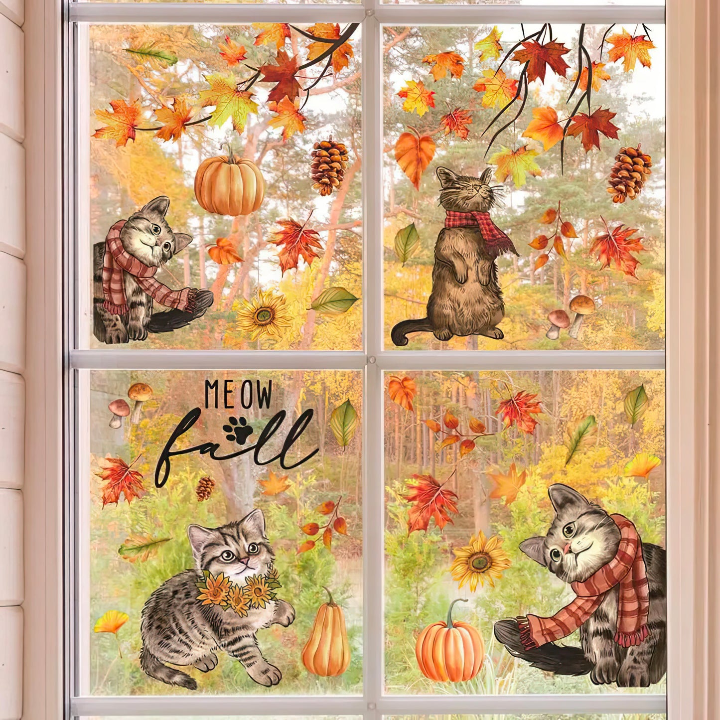 Stickers Colorés Chats et Scène d'Automne pour Fenêtres
