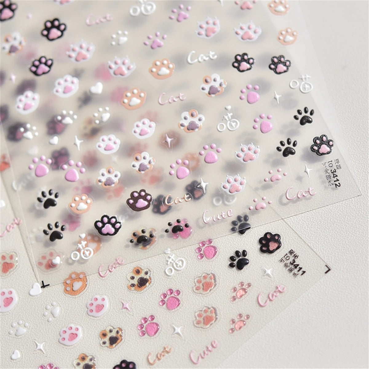 Autocollants Griffes de Chat pour Ongles Roses et Blancs