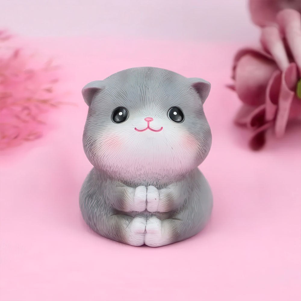 Figurine Chaton Méditateur Gris et Blanc en Résine