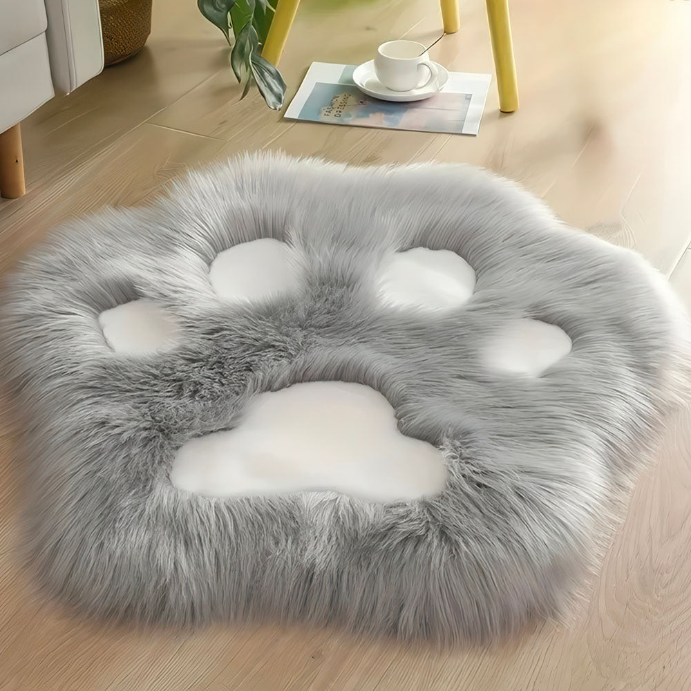 Tapis Gris en Forme d'empreinte de Chat Coussinets Blancs Longs Poils