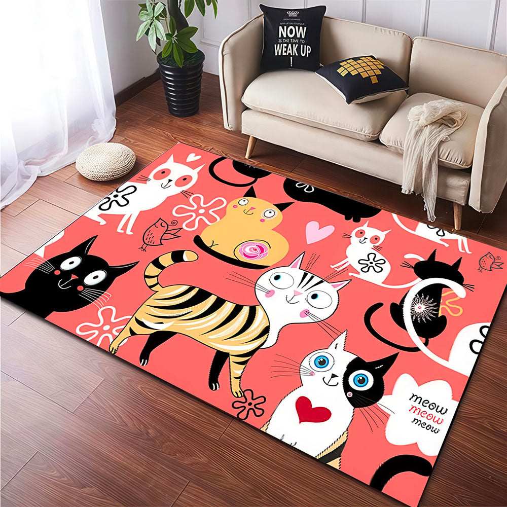 Petit Tapis décor Chats Cartoon en Flanelle Absorbant