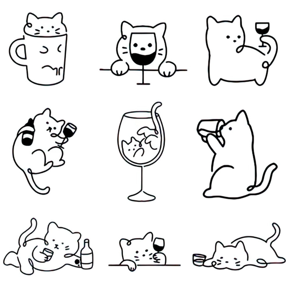 Planche de Tatouages Temporaires Chats Noirs Dessins Traits Humoristiques