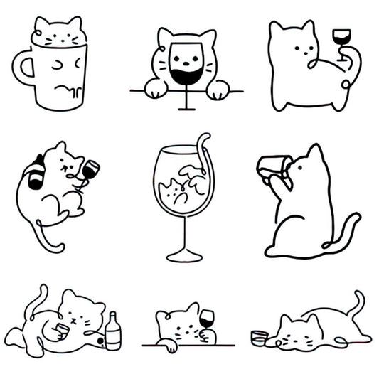 Planche de Tatouages Temporaires Chats Noirs Dessins Traits Humoristiques