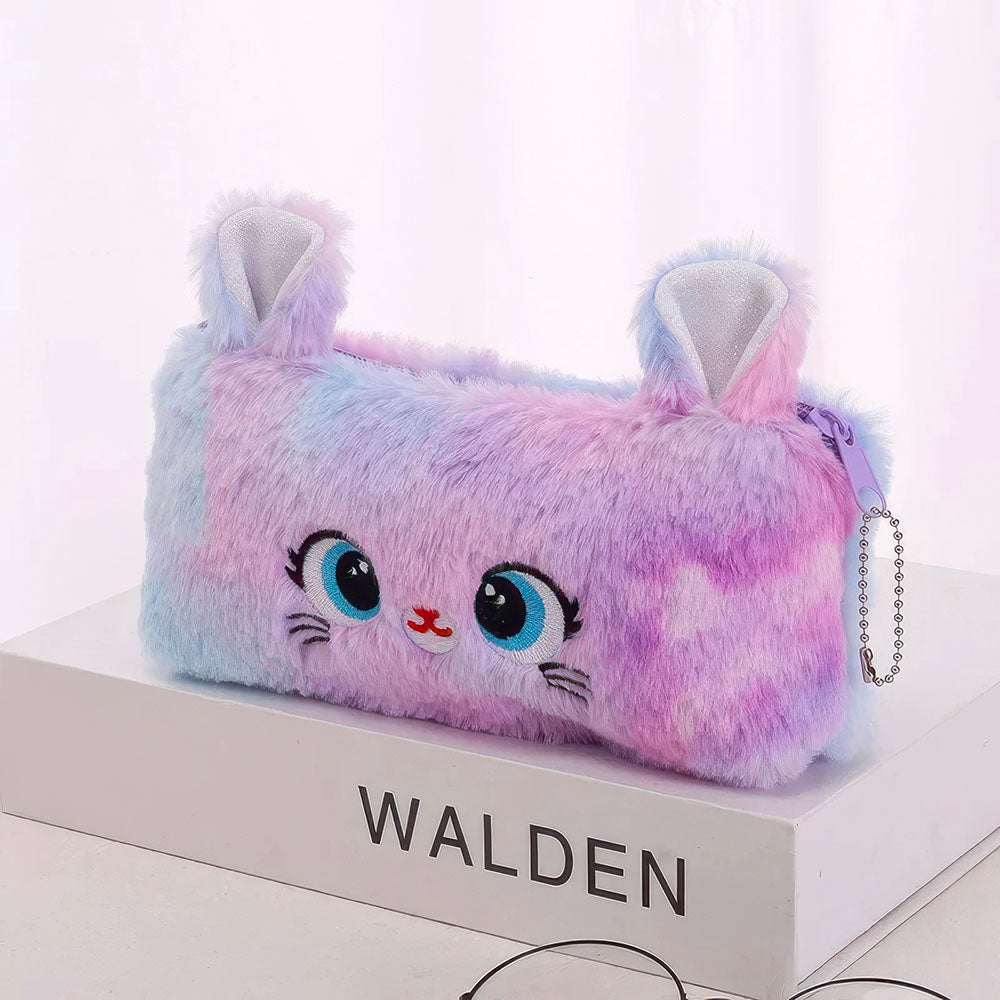 Trousse Kawaii pour Enfant en Peluche, Violette, avec Oreilles