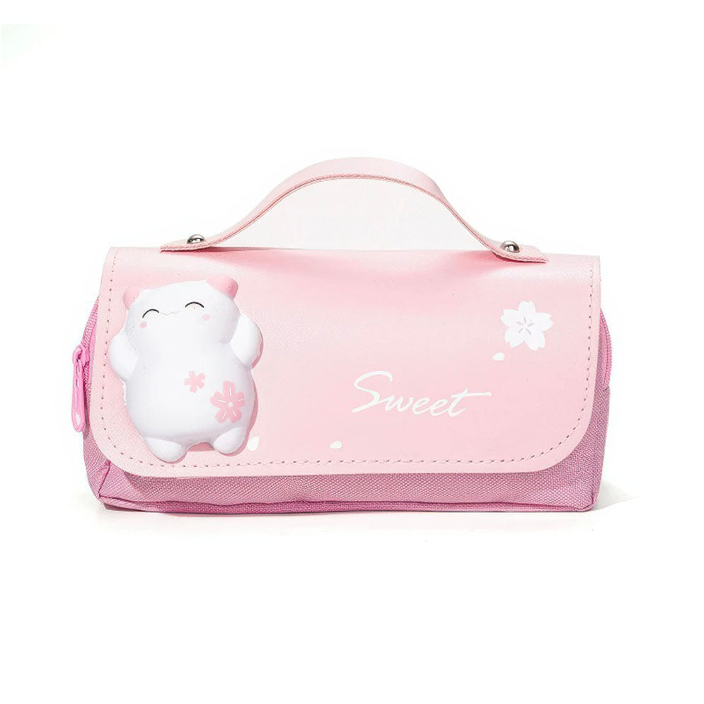 Trousse d'Ecole pour Fille et ado Rose Chat en Relief Grande Contenance