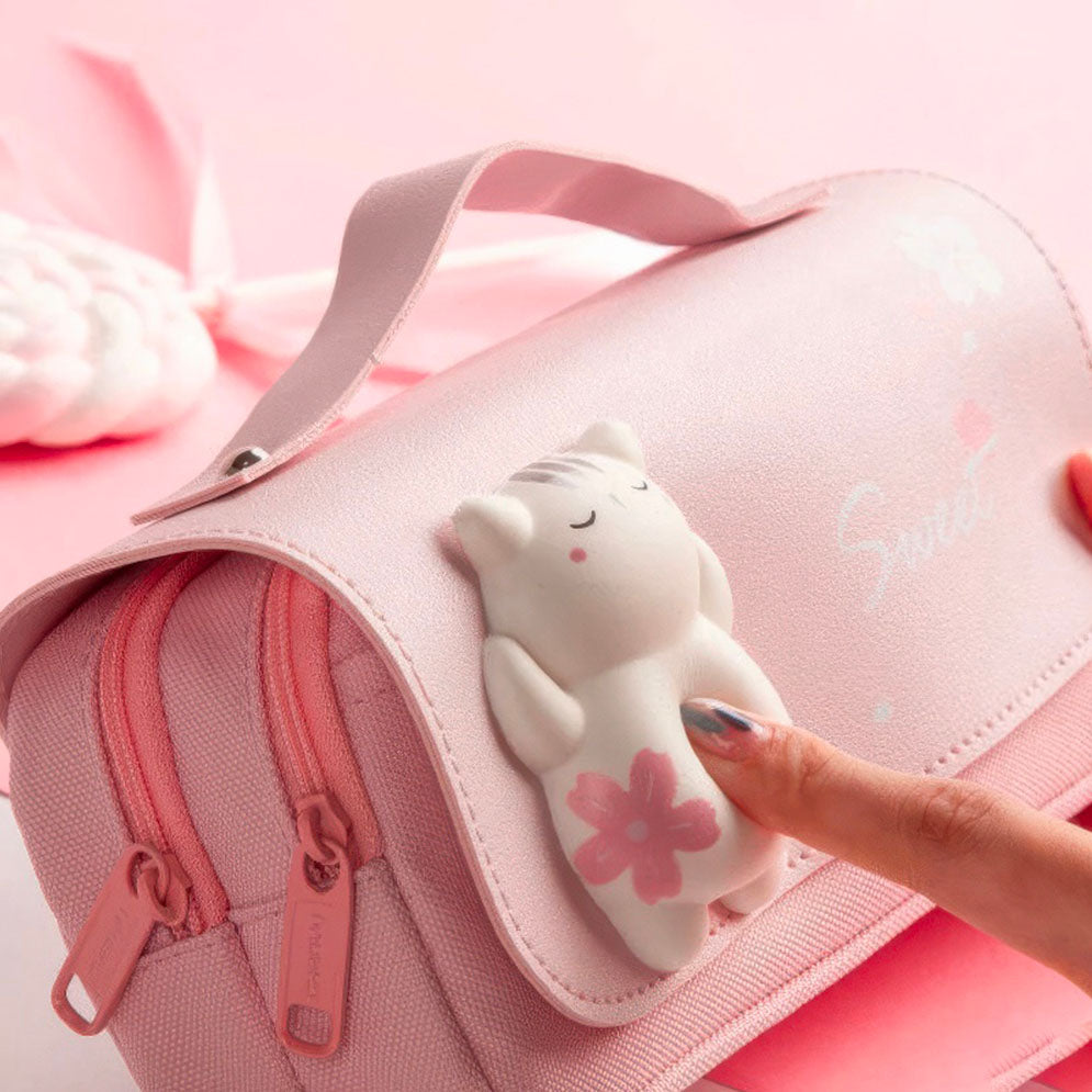 Trousse Scolaire Rose Chaton en Relief Spacieuse