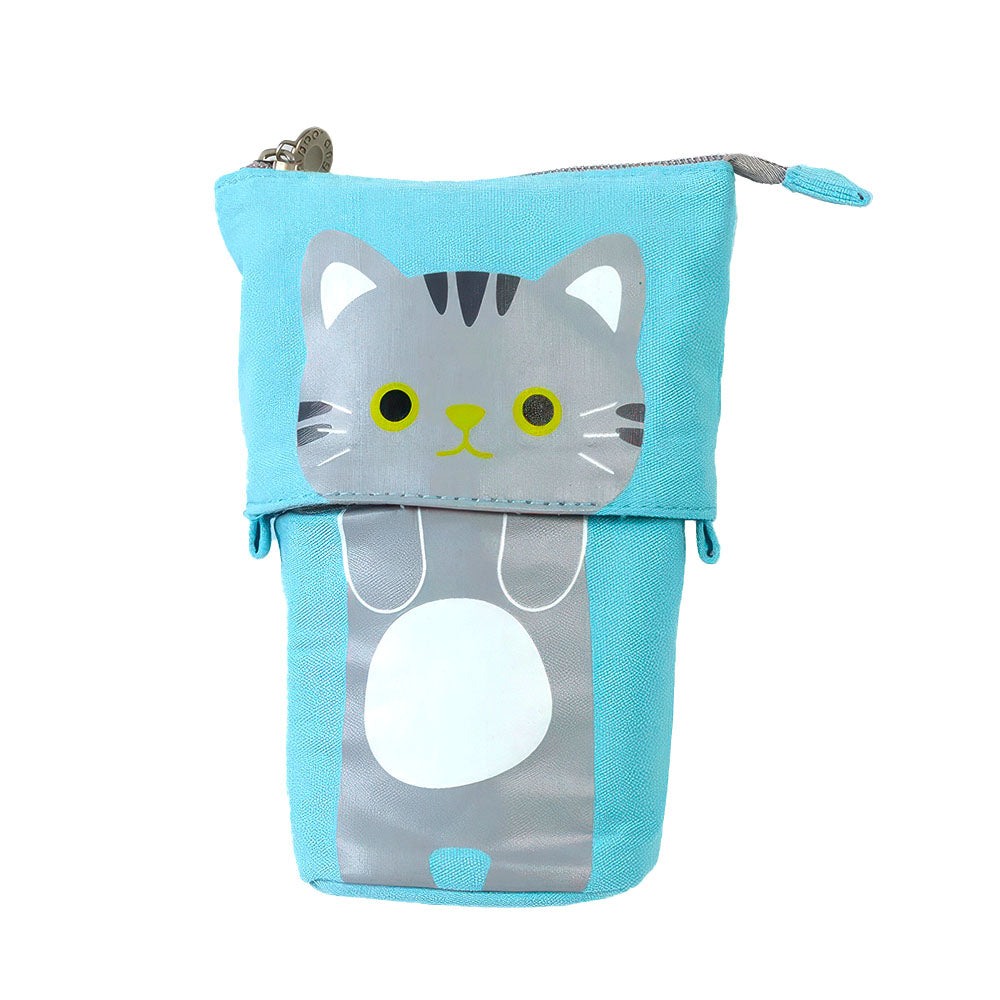 Trousse Scolaire Enfant Motif Chat Bleue et Télescopique en Tissu