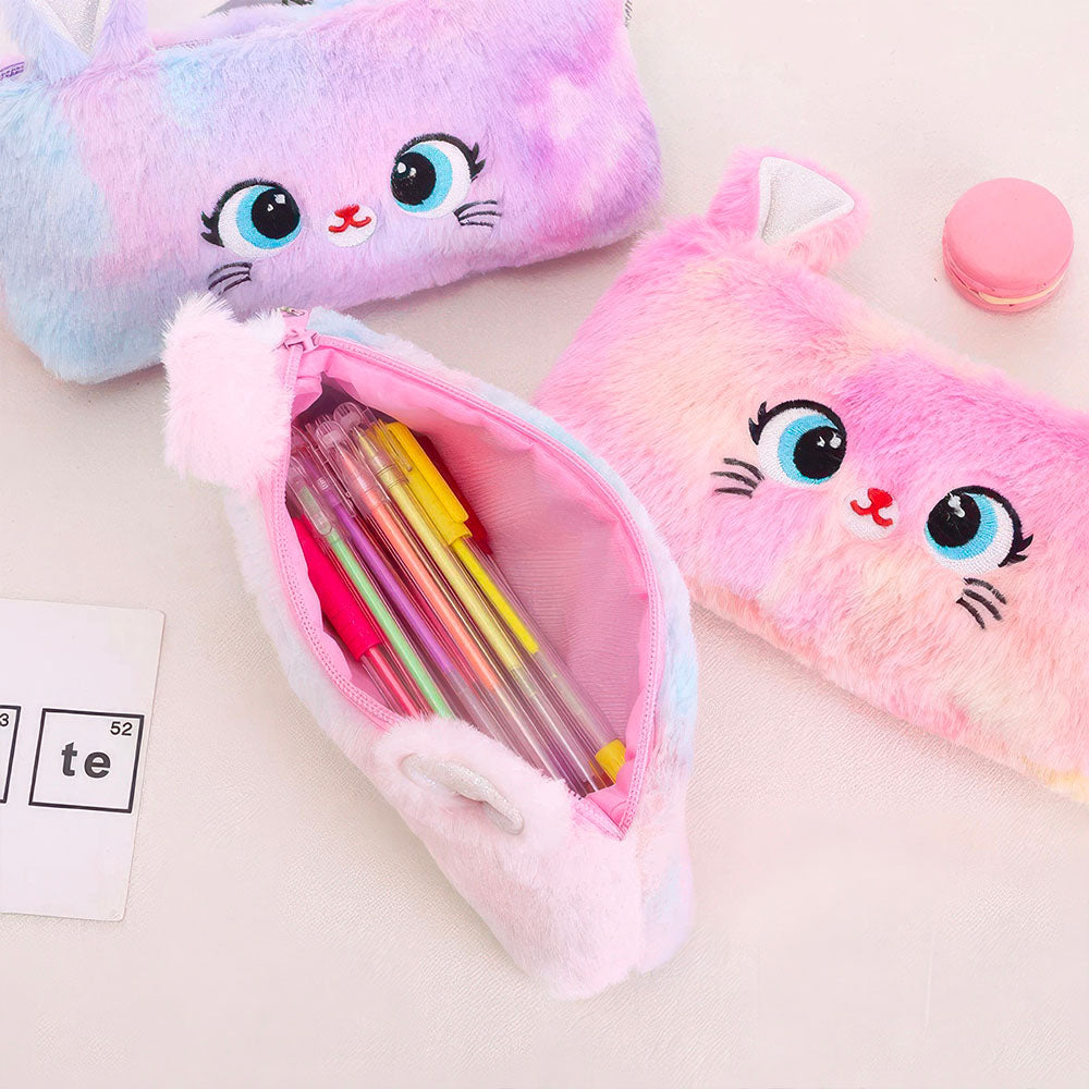 Trousse en Peluche Motif Chaton Kawaii avec Oreilles