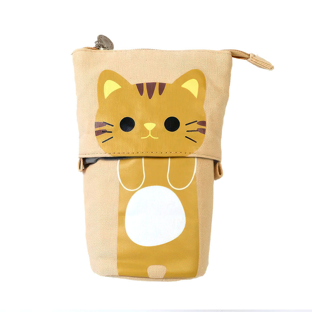 Trousse Télescopique en tissu et Fermeture Eclair Jaune Motif Chaton