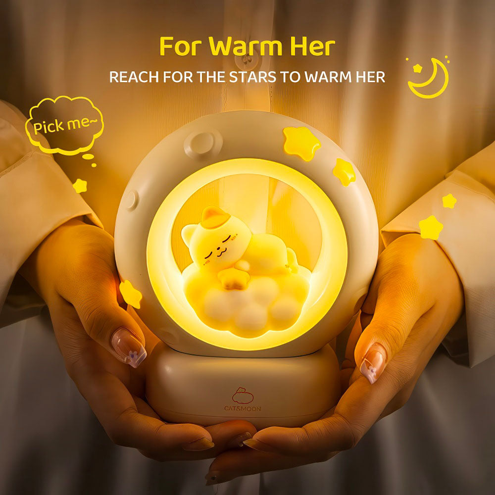 Lampe Veilleuse Chaton sur un Nuage avec Etoiles Led