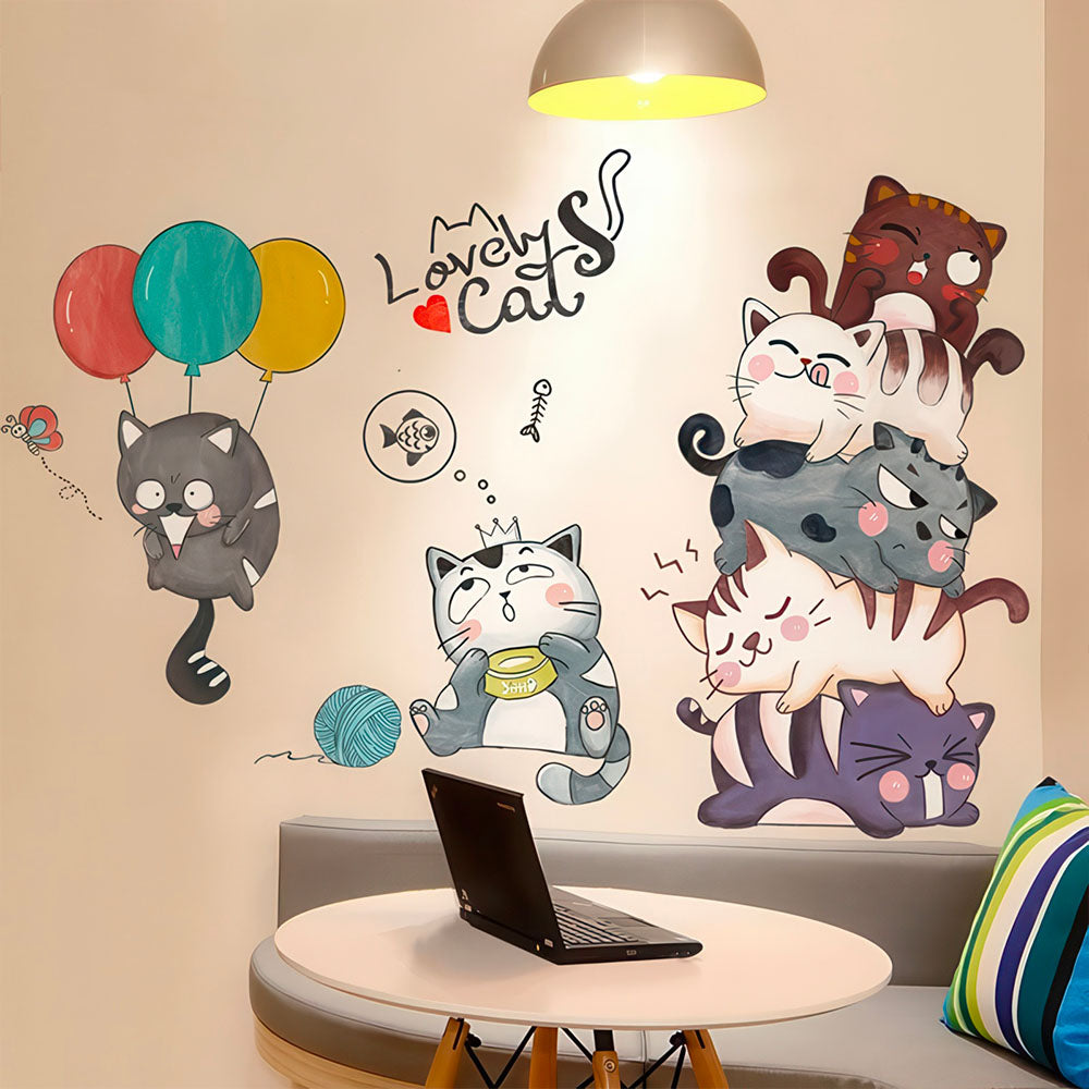 Chatons Mignons Joueurs pour Chambre d'Enfants Autocollant