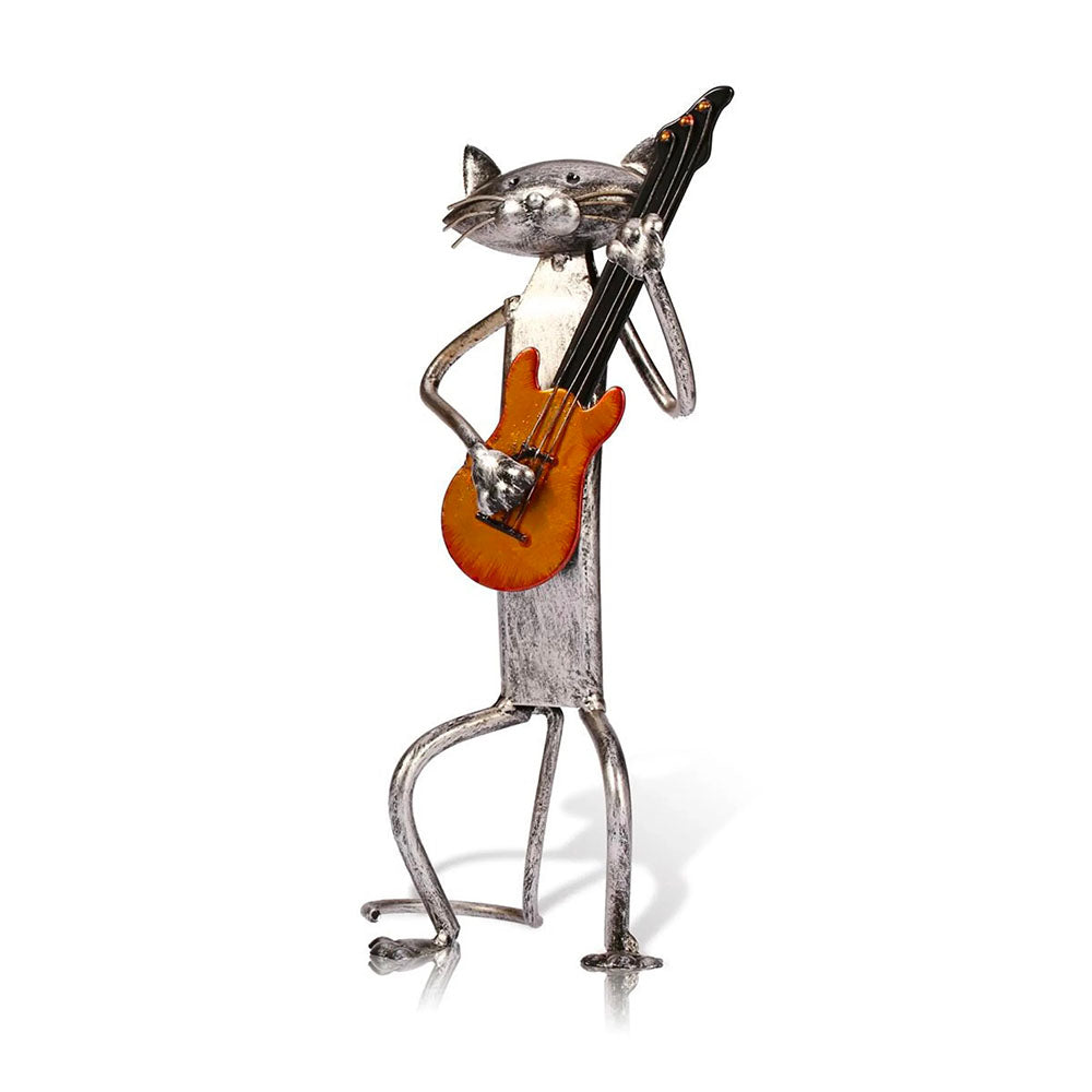 Chat Guitariste Statue Métal 