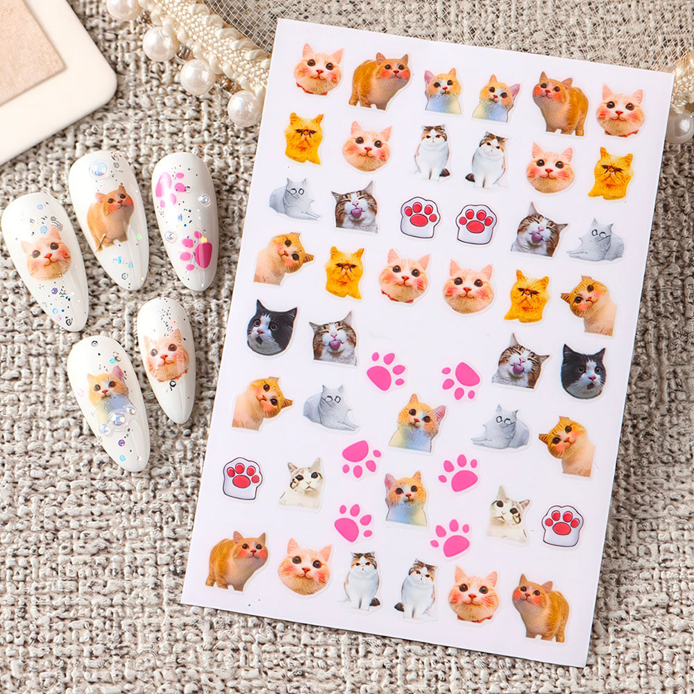 Stickers pour Ongles Chat Mignons Colorés et Empreintes 