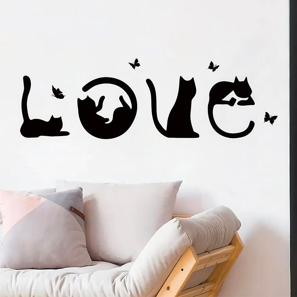 Silhouettes Chatons Love et papillons Autocollant 