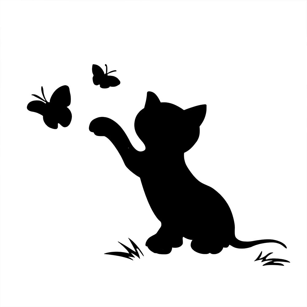 Adorable Chaton Noir Ludique qui Attrape des Papillons Sticker 