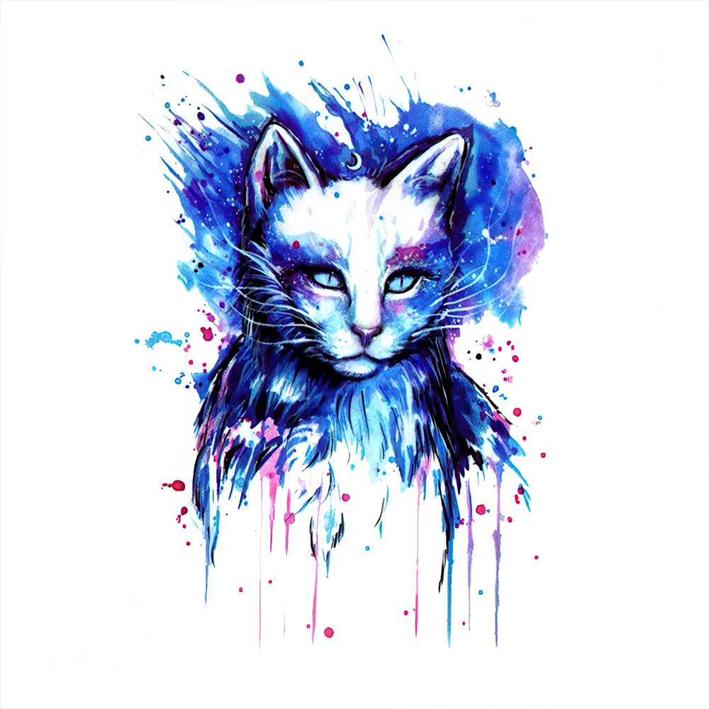 Magnifique Tatouage Chat Bleu et Yeux Bleus Semi Permanent 