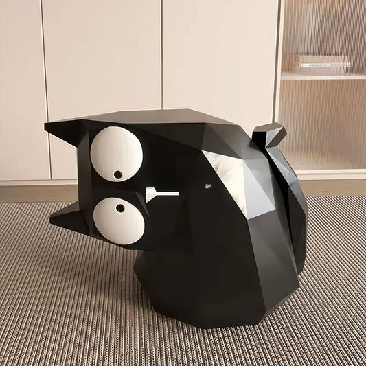 Statue de chat Noir Couché en Plastique Petite Table d'Appoint