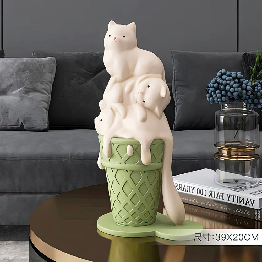Statue de Table en Forme de Chats Crème Glacée Dégoulinants dans un Cornet