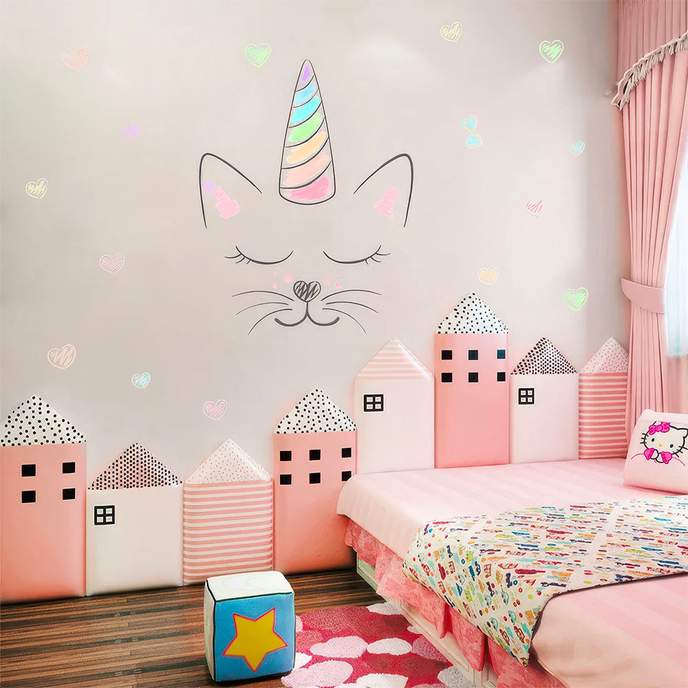 Sticker Chat Kawaii Chambre Fille avec multitude d'Etoiles Féeriques