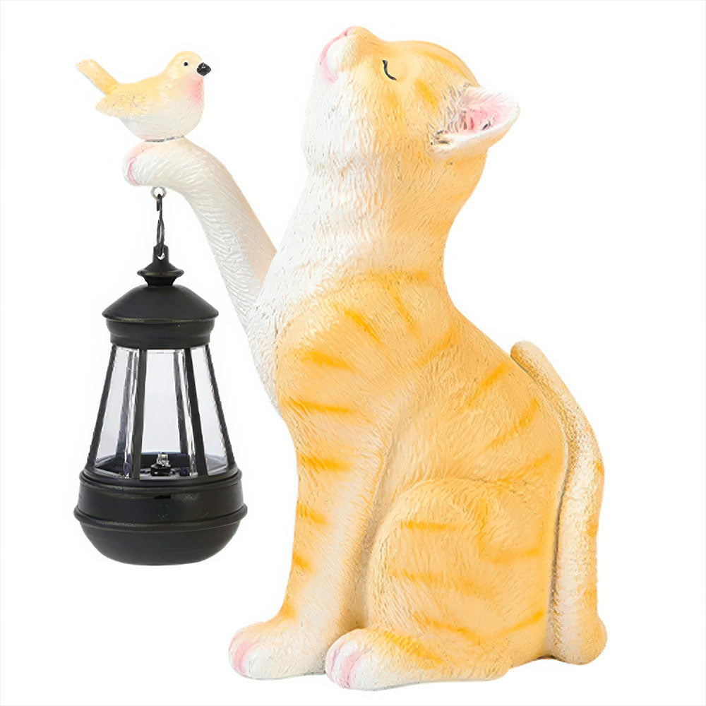 Lampe Solaire Résine Orange qui Porte Oiseau et Lanterne