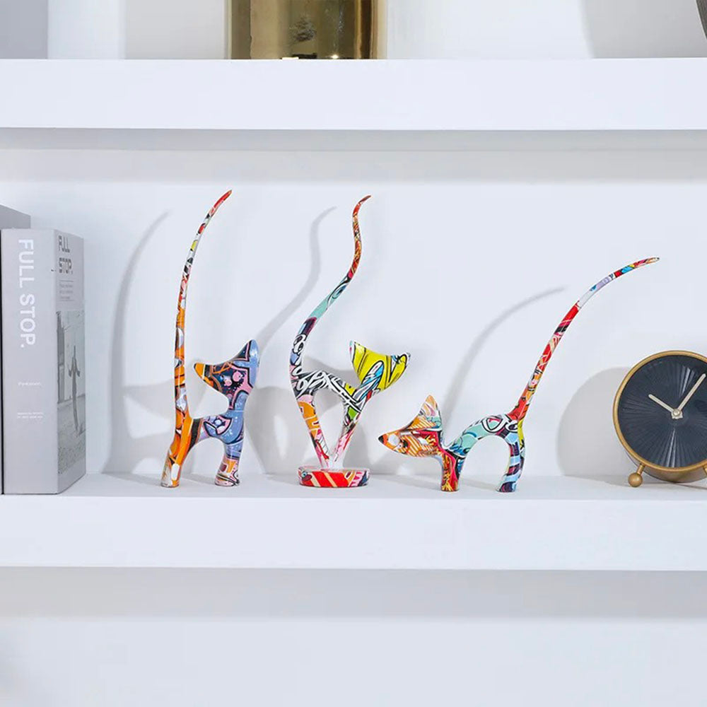 Trois Chats Design Aérien Multicolores Statues