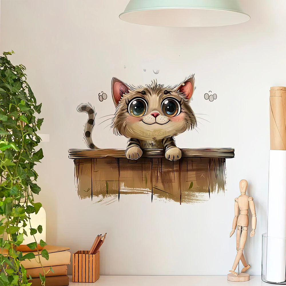 Chaton Adorable de Dessin Animé Bonne Humeur Autocollant