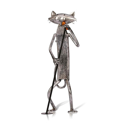 Chat Chanteur Statue en Métal 