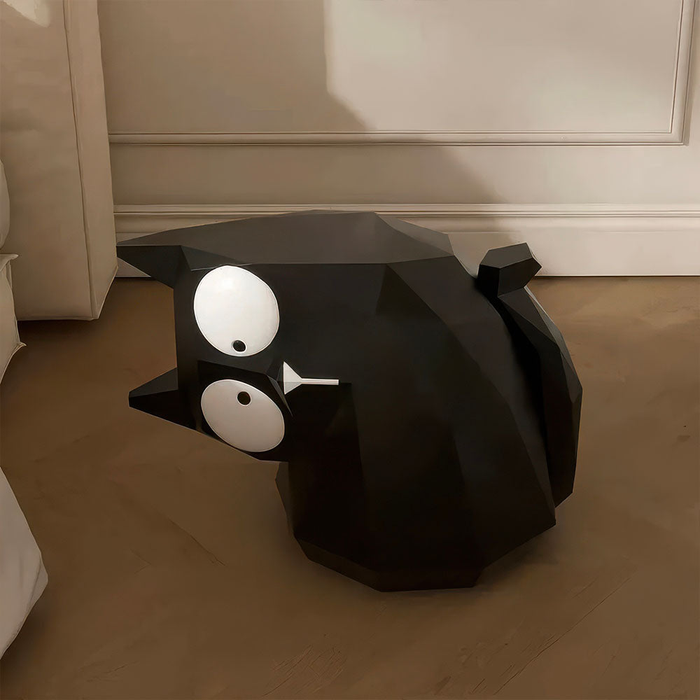 Statue Cubique Table d'Appoint Chat Noir Couché Mignon