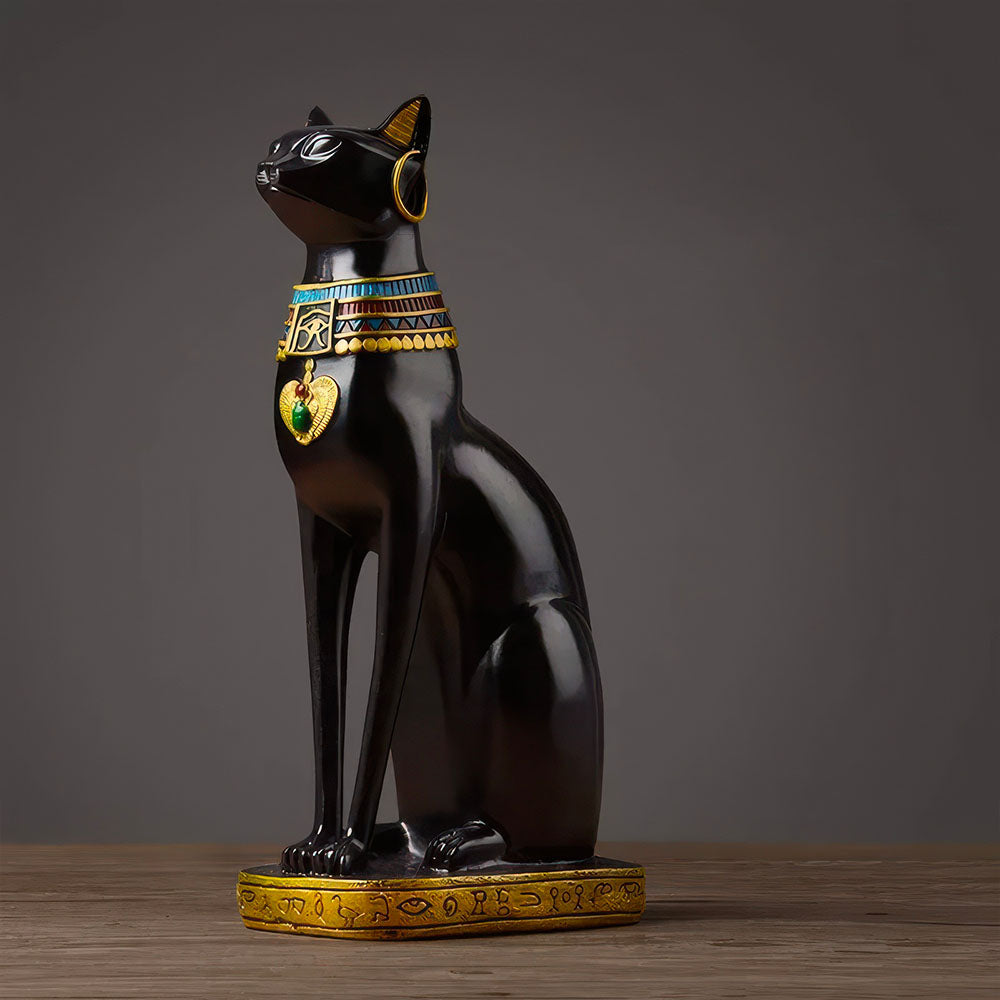 Statue Chat Déesse Egyptienne Noire en Résine