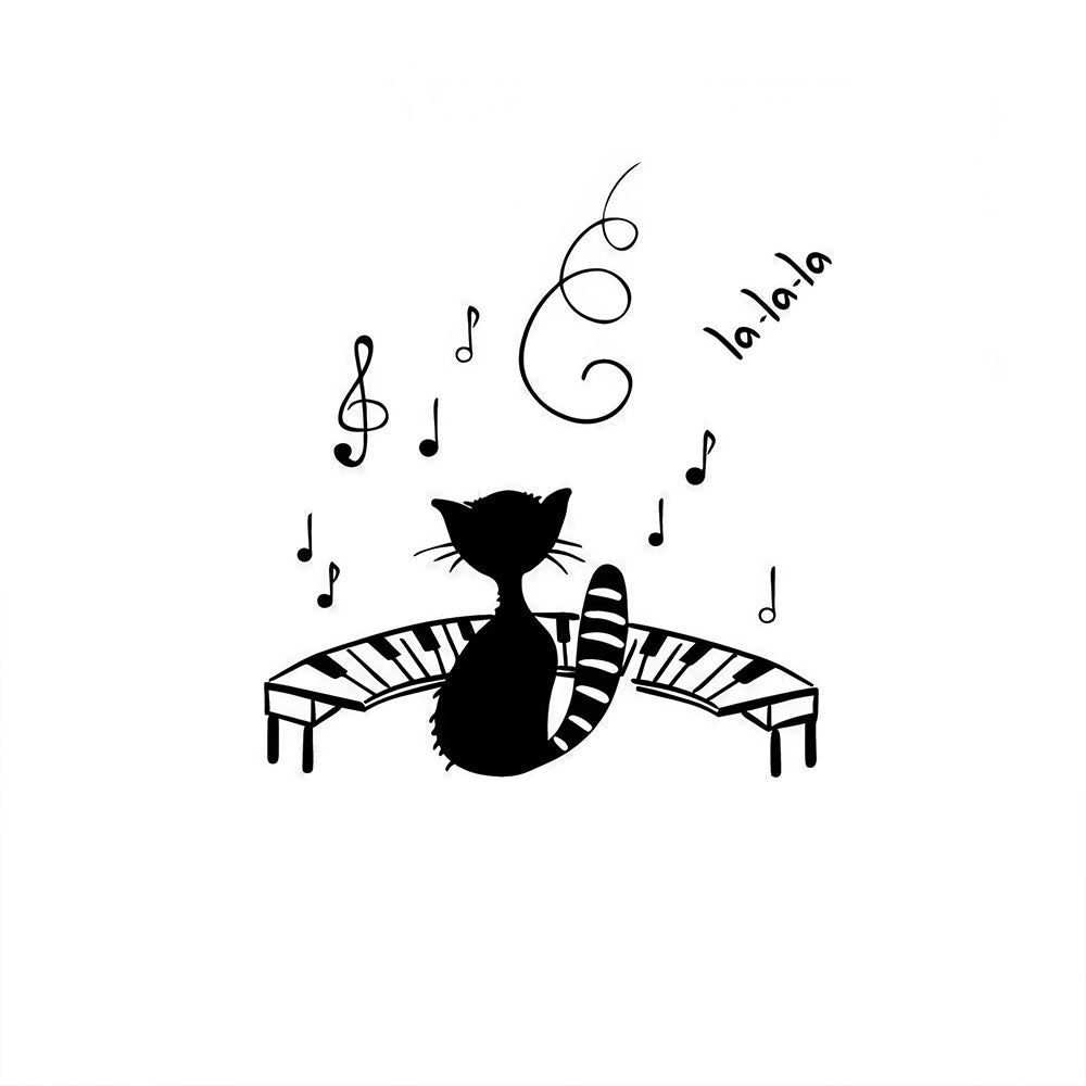 Chat qui Joue une Mélodie au Piano Sticker Noir