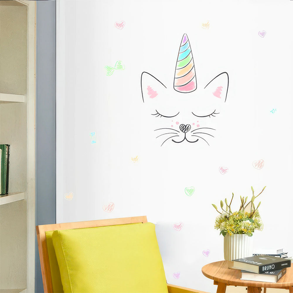 Sticker Déco Salon Féerique Chat Kawaii avec Nombreuses Etoiles