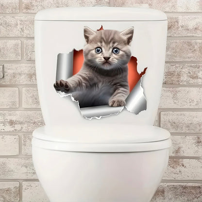Chaton Design Kawaii Gris Sortant de la Chasse d'Eau Sticker 3D