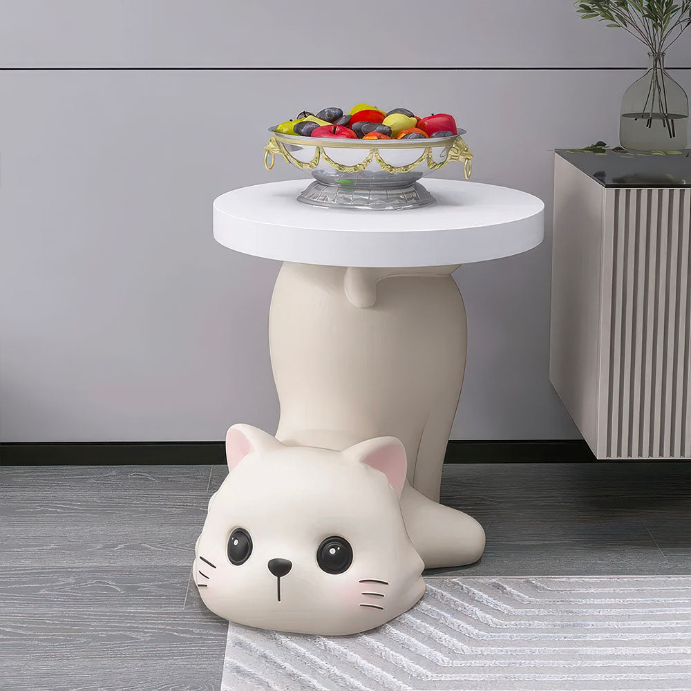 Chat Mignon Beige Statue en Résine Table de Chevet